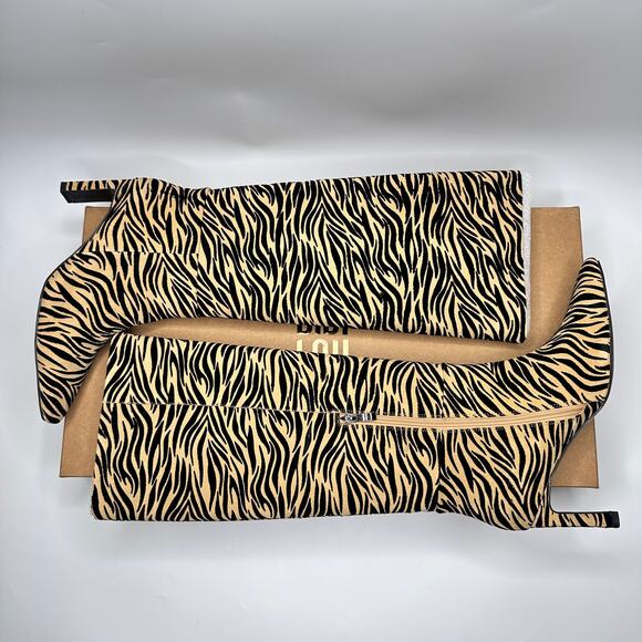 SOLD Anthropologie Bibi Lou Zebra Suede Leather Knee High Stiletto Boots - Picture 7 of 15